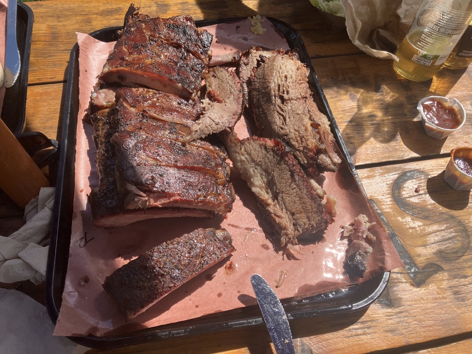 Just the meat portion of the big-assed platter we had at Big Sky BBQ in Okotoks. Great to enjoy after a long ride